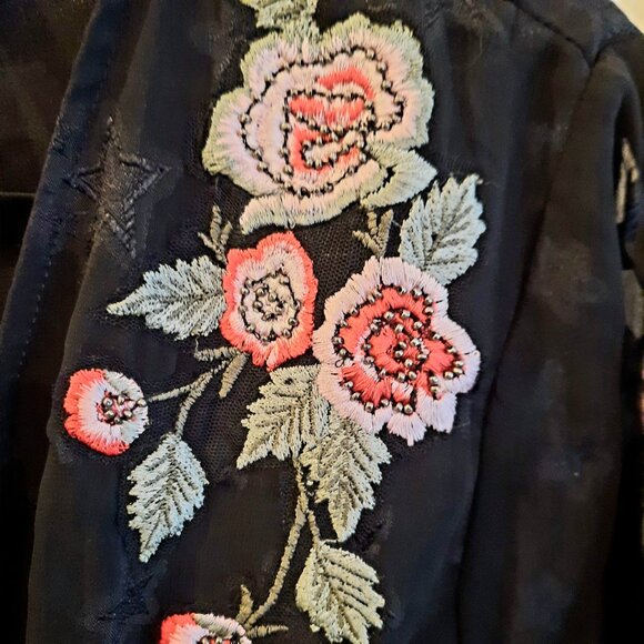 NEW Topshop Patterned Black V-Neck Sheer Midi Dress with Embroidery, Size 12 - Picture 6 of 11